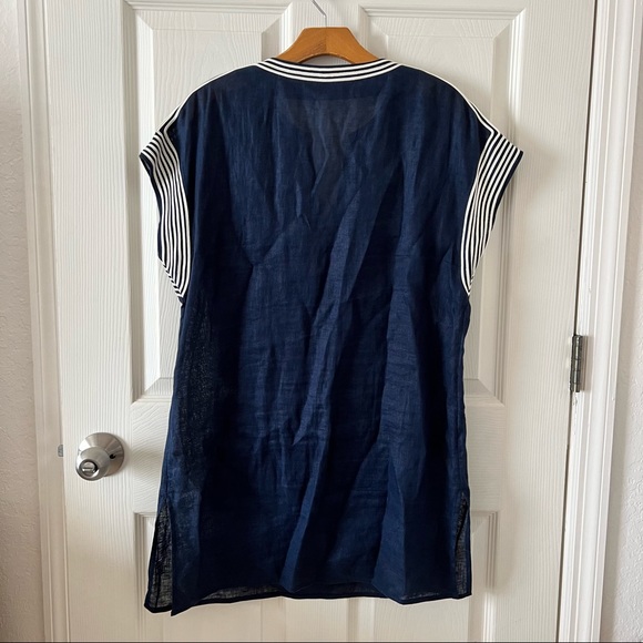 SOLD! Tory Burch Linen Embroidered Beach Tunic In Navy Blue - Picture 4 of 7
